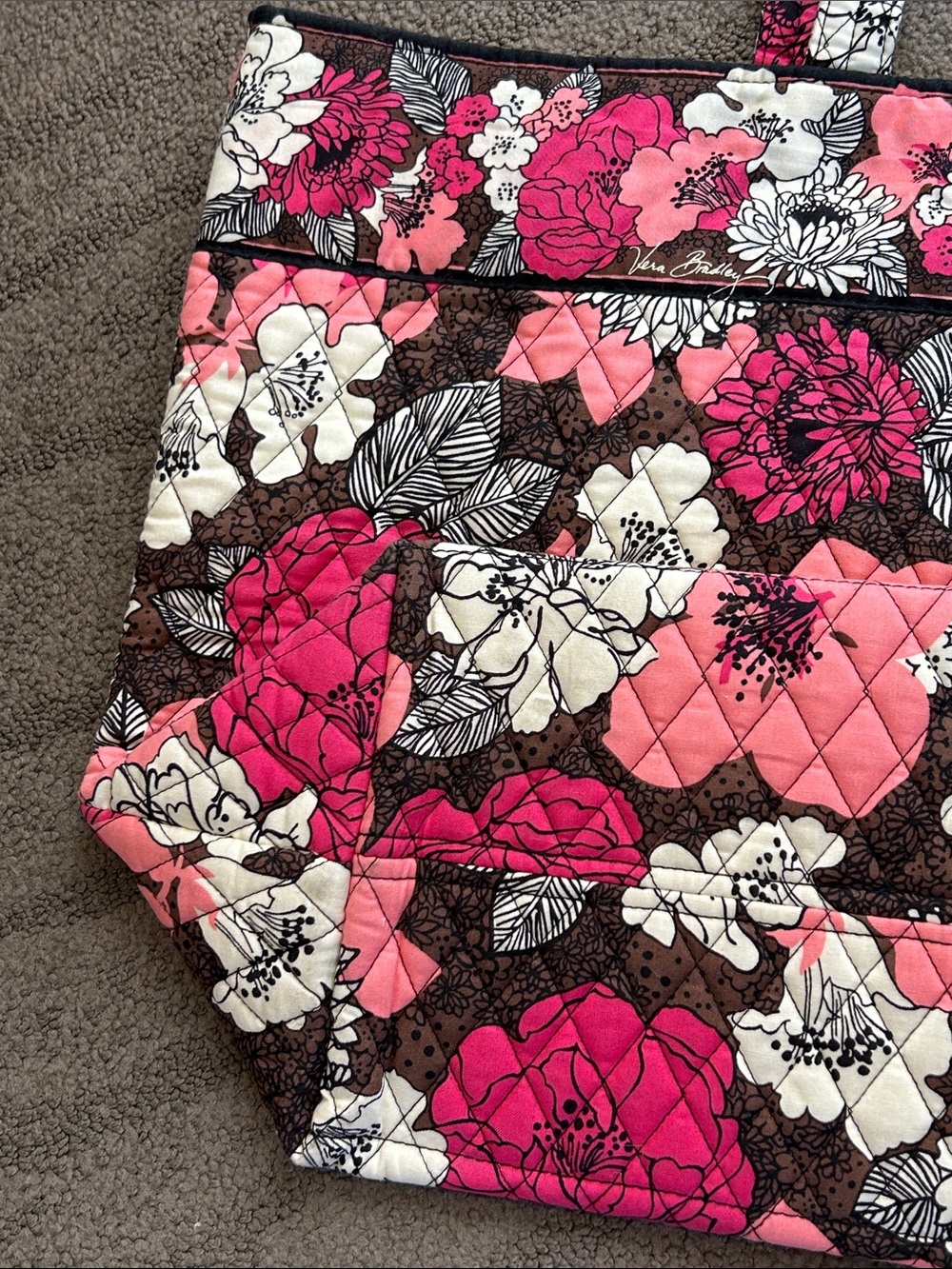 Vera Bradley Large Tote Mocha Rouge Tote EUC - Picture 5 of 8